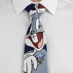 Vintage Bugs Bunny Necktie Mens Navy Looney Tunes 1997 Stamp Collection